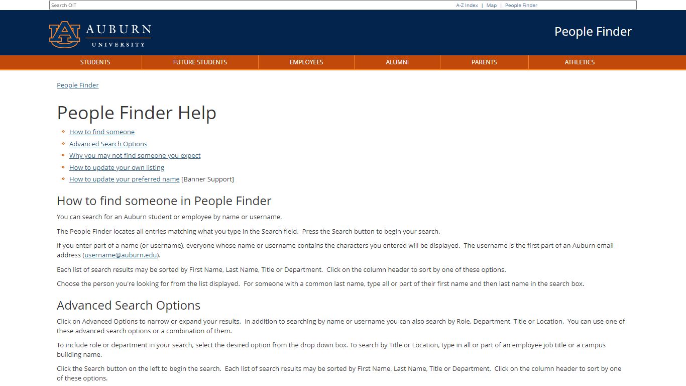 People Finder Help - Auburn University